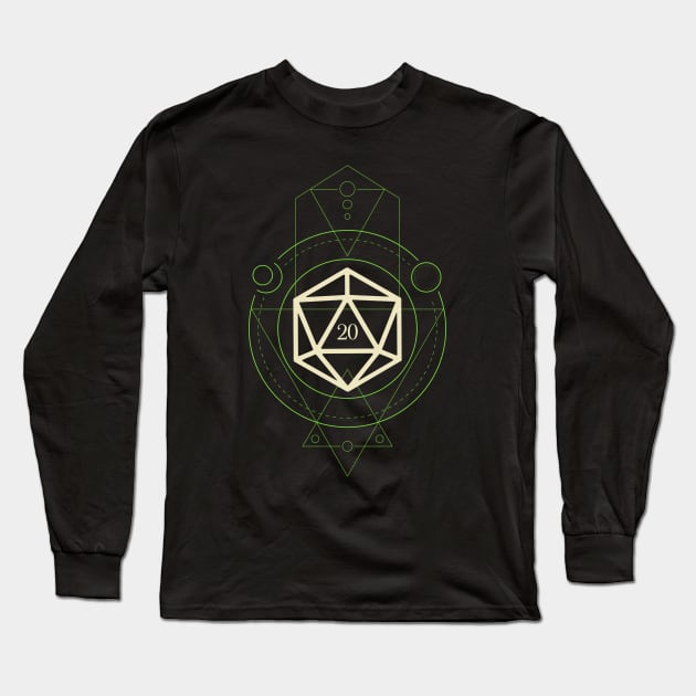 Green Geometric Polyhedral D20 Dice Set Minimalist Tabletop RPG Long Sleeve T-Shirt by pixeptional